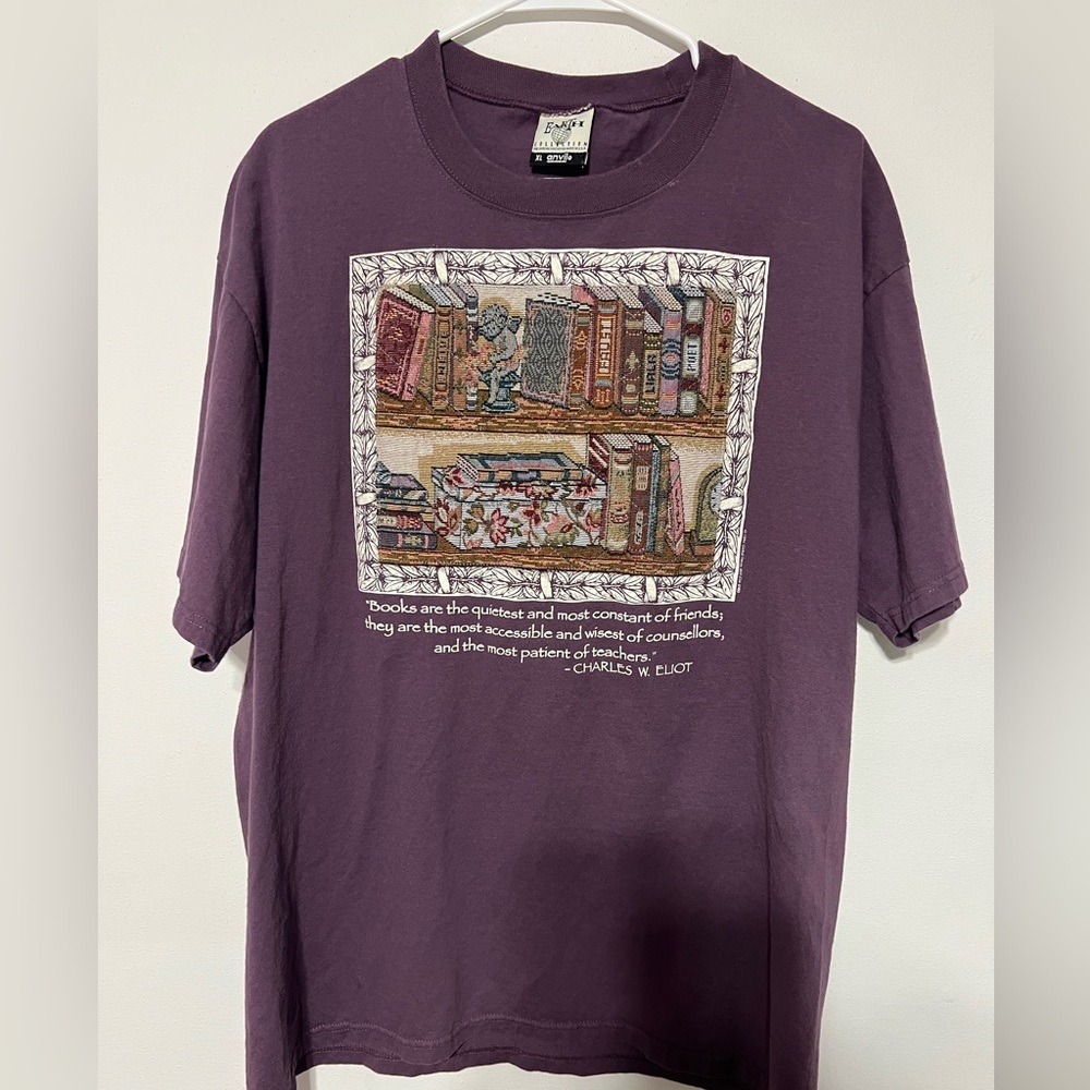 Earth Collection Size XL Tapestry Front T-shirt Books Library Charles Elliot